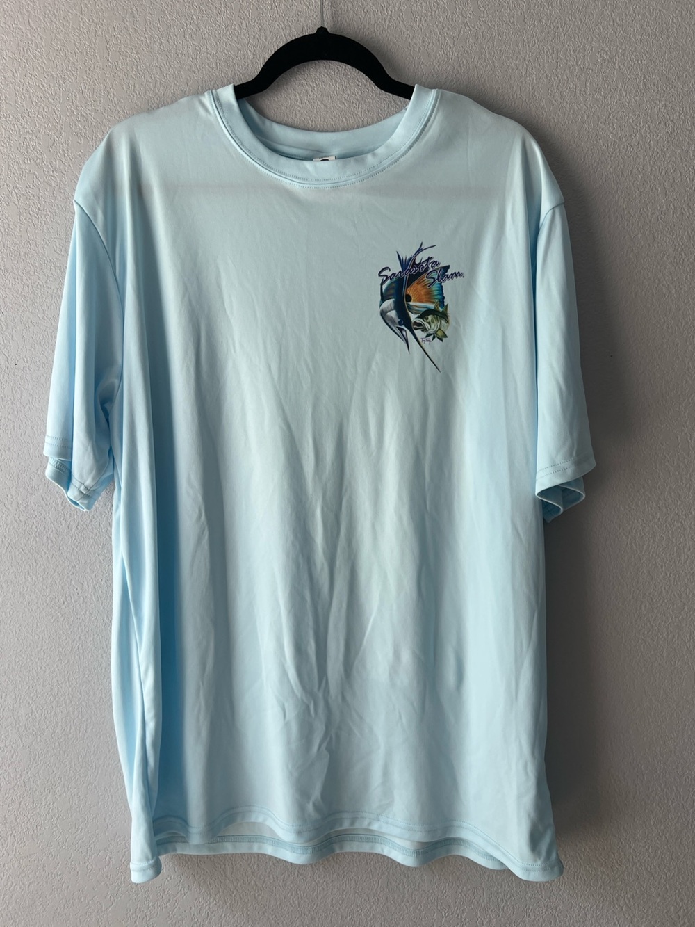 BAW Sarasota Slam Mens XL Fishing Shirt Blue Performance Coastal Fish Graphic